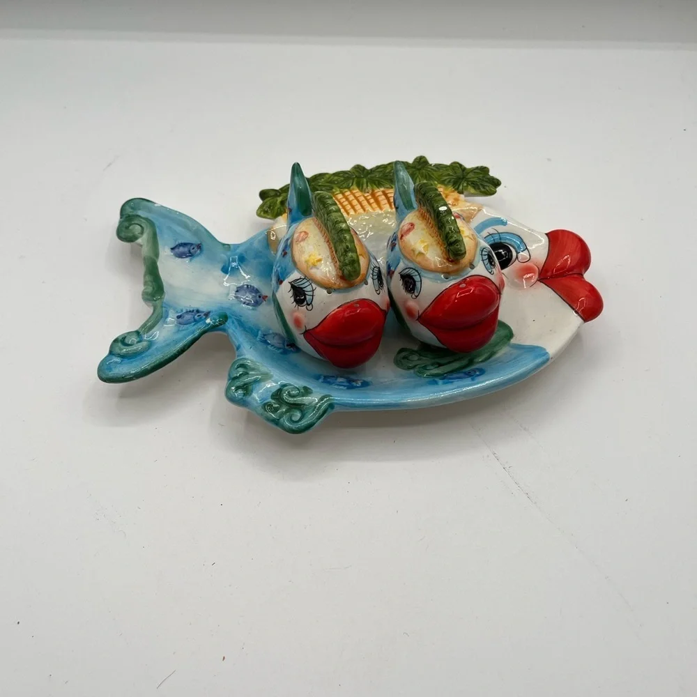 Colorful Ceramic Fish Decor with salt and pepper shakers